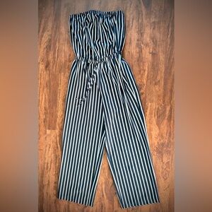 Ci Sono Navy and White Striped Jumpsuit